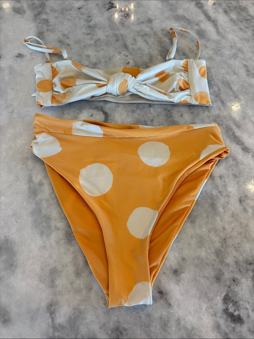Agua Bendita White and Orange Polka Dot Bikini Set